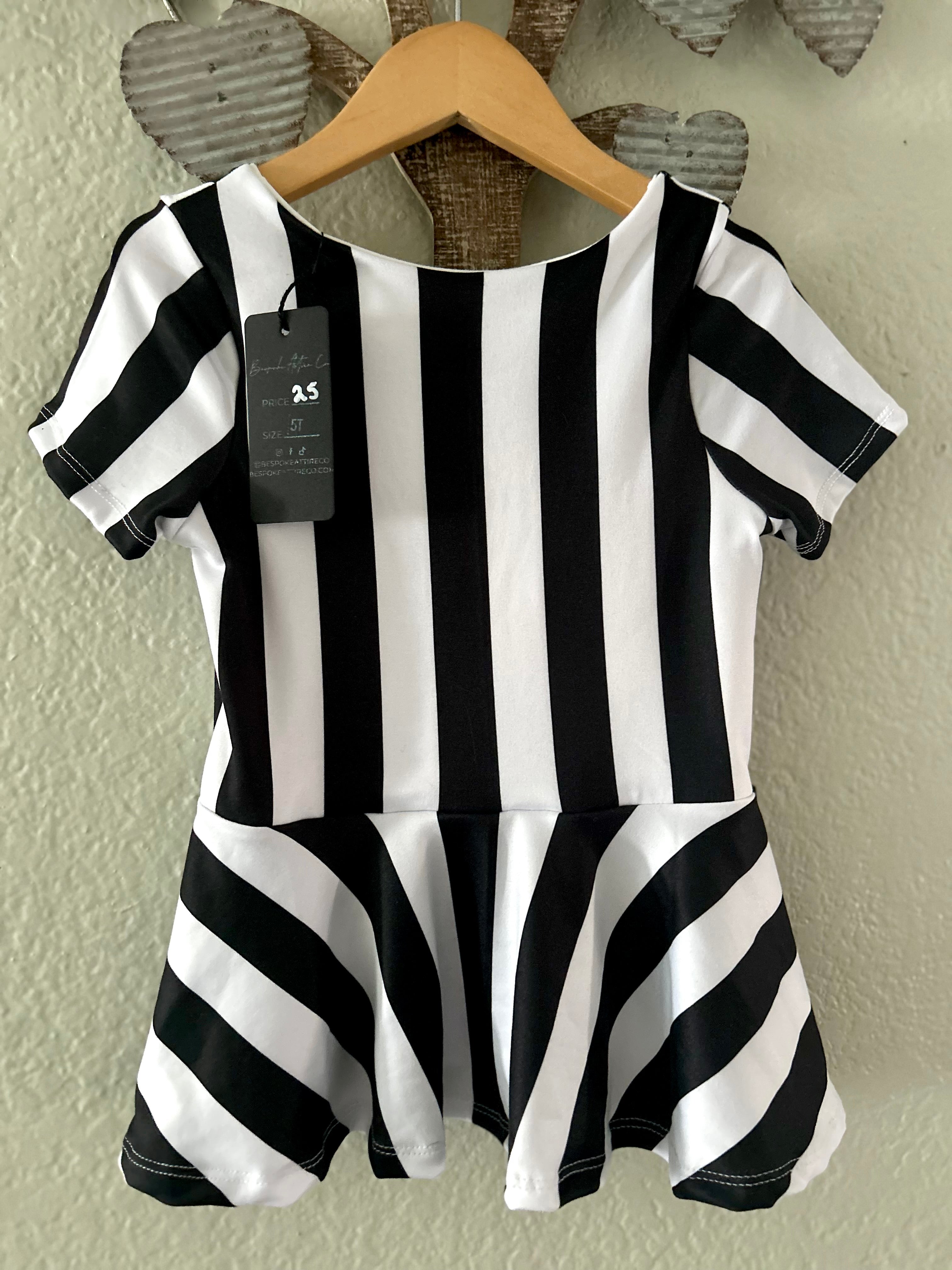 5t Short Sleeve Peplum Top- Black & White Stripes