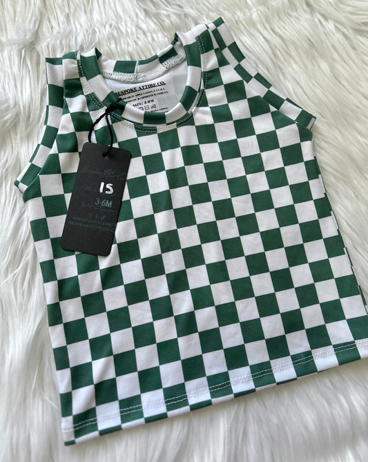 3/6m Basic Tank- Green & White Checkers