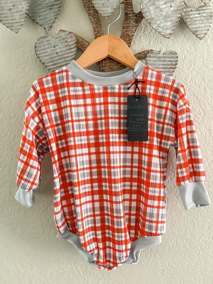 6/9m Sweater Romper- Red & Grey Plaid