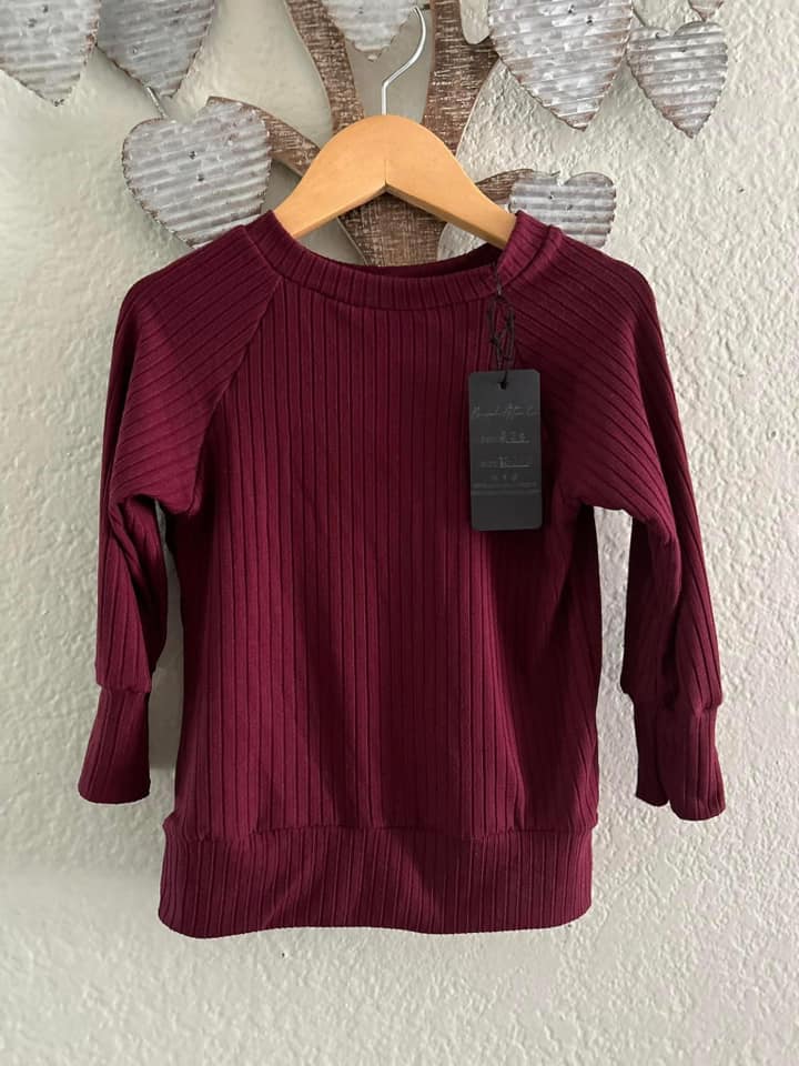 18/24m Raglan Sweater - Burgundy (Wide Ribbed)