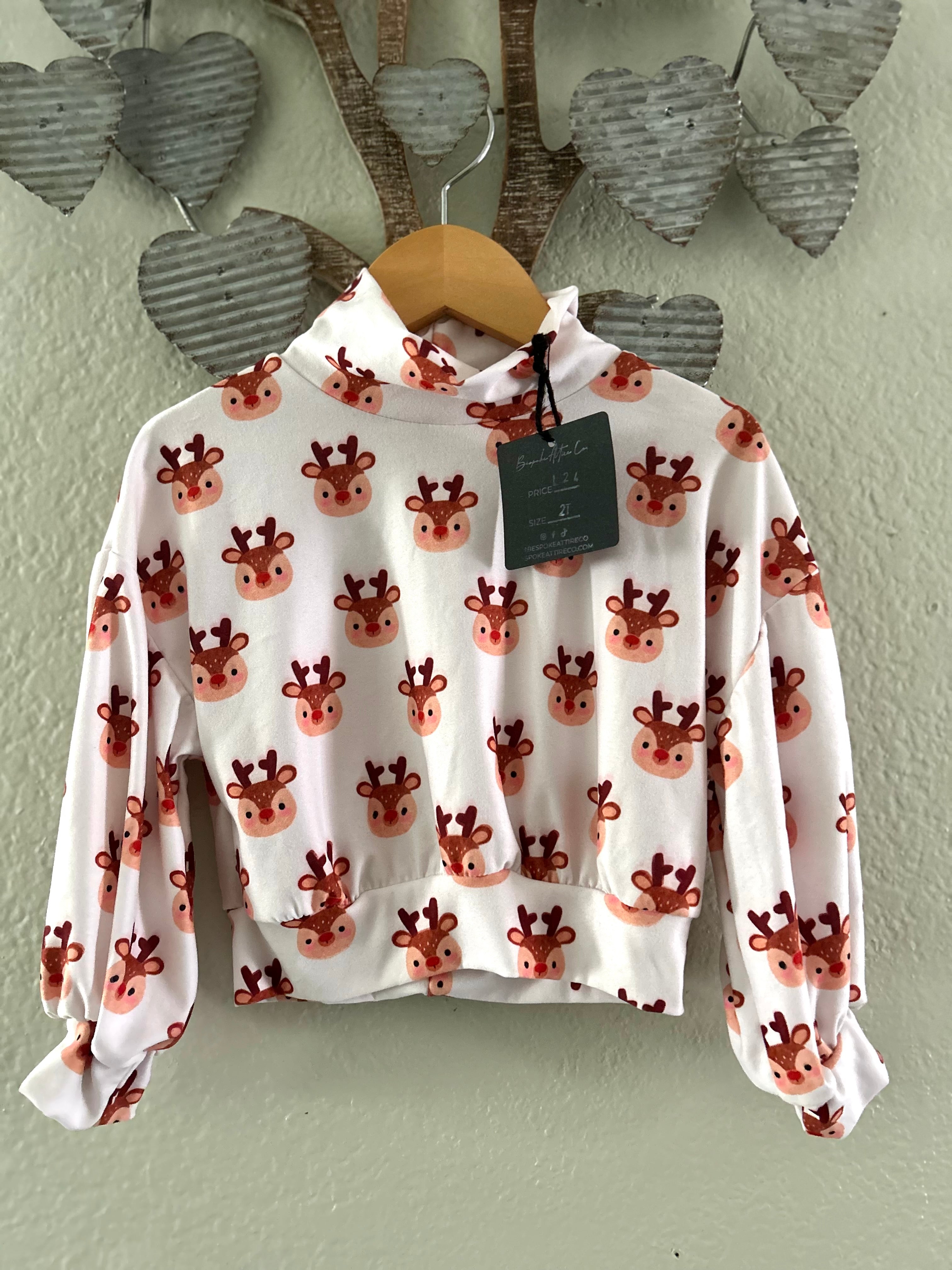 2t Mock Neck Top- Reindeers