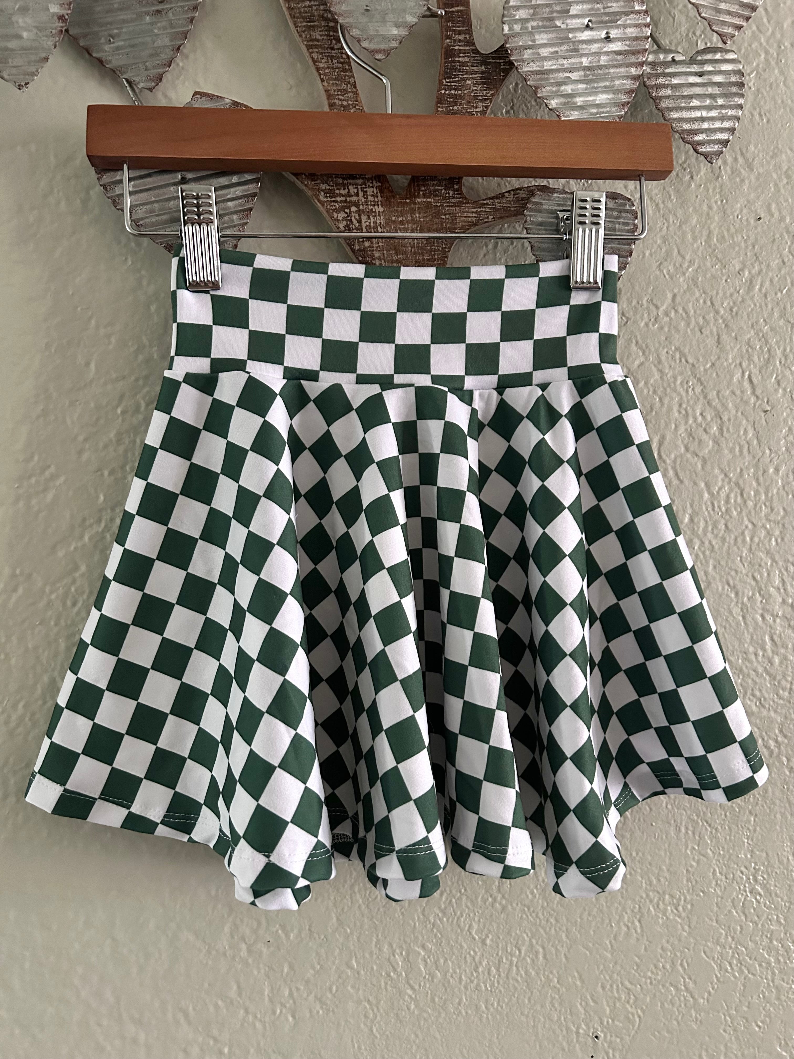 4t Skater Skirt- Green & White Checkers